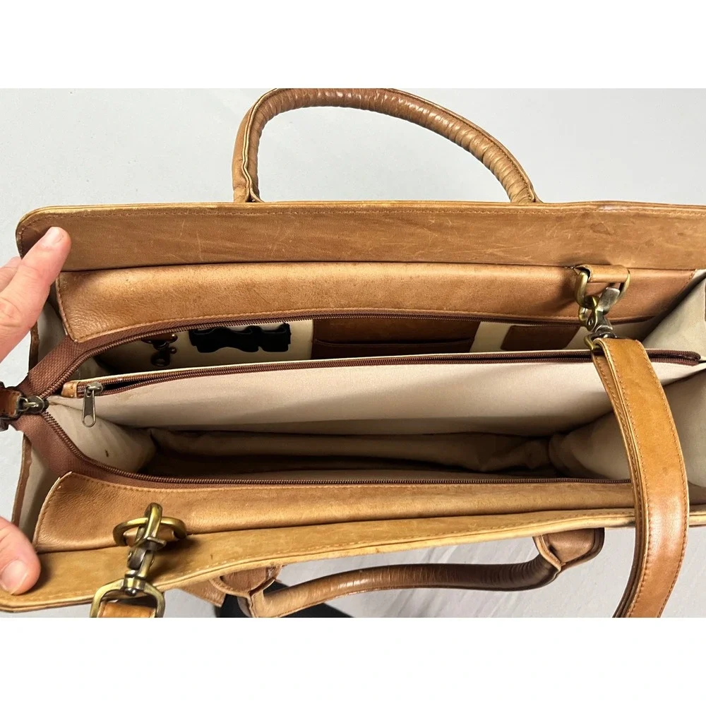 Boulder Ridge Tan Full Grain Cowhide Leather Briefcase Messenger Bag Laptop Case